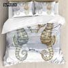 Seahorse Bedding Set Ocean Animal Duvet Cover Underwater World Orange Coral Marine Life Sea Urchin Soft Women Kid Bedroom Decor