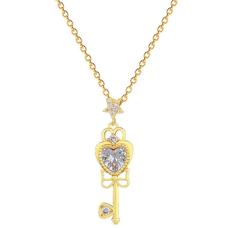 Bow Key Light Luxury Temperament Gorgeous Full Diamond Necklace Women'S Versatile Collarbone Chain Titanium Steel Chain