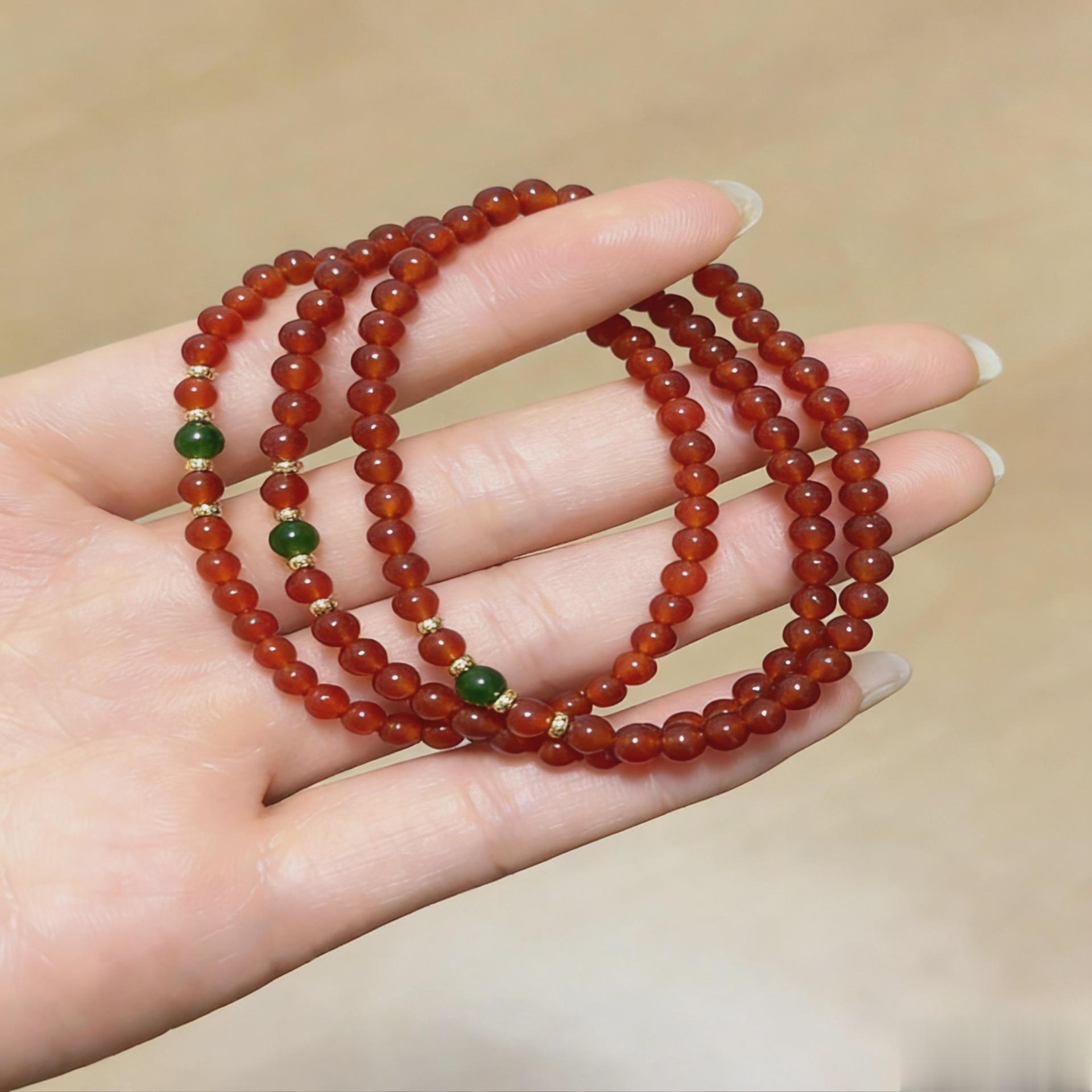

New natural red agate round bead bracelet, green agate new jewelry for women, versatile, high-end, stylish, flattering gift Red agate4MM
