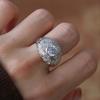 Bague Argentée Vintage Motif Sculpté Creux Incrustée de Zircon, Tendance Mode Femme Fête de Fête Cadeau