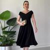 2024 European & American Hepburn-Style Solid V-Neck Waist-Cinching Dress