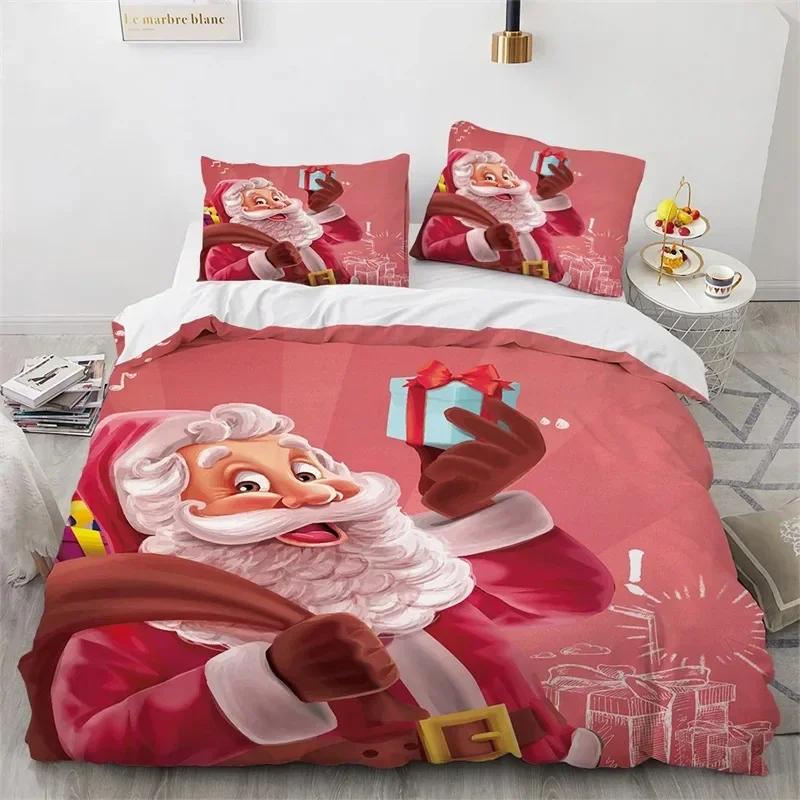 Christmas Microfiber Santa Claus Bedding Set Single Twin Double Queen King Cal King Size Bed Linen Set
