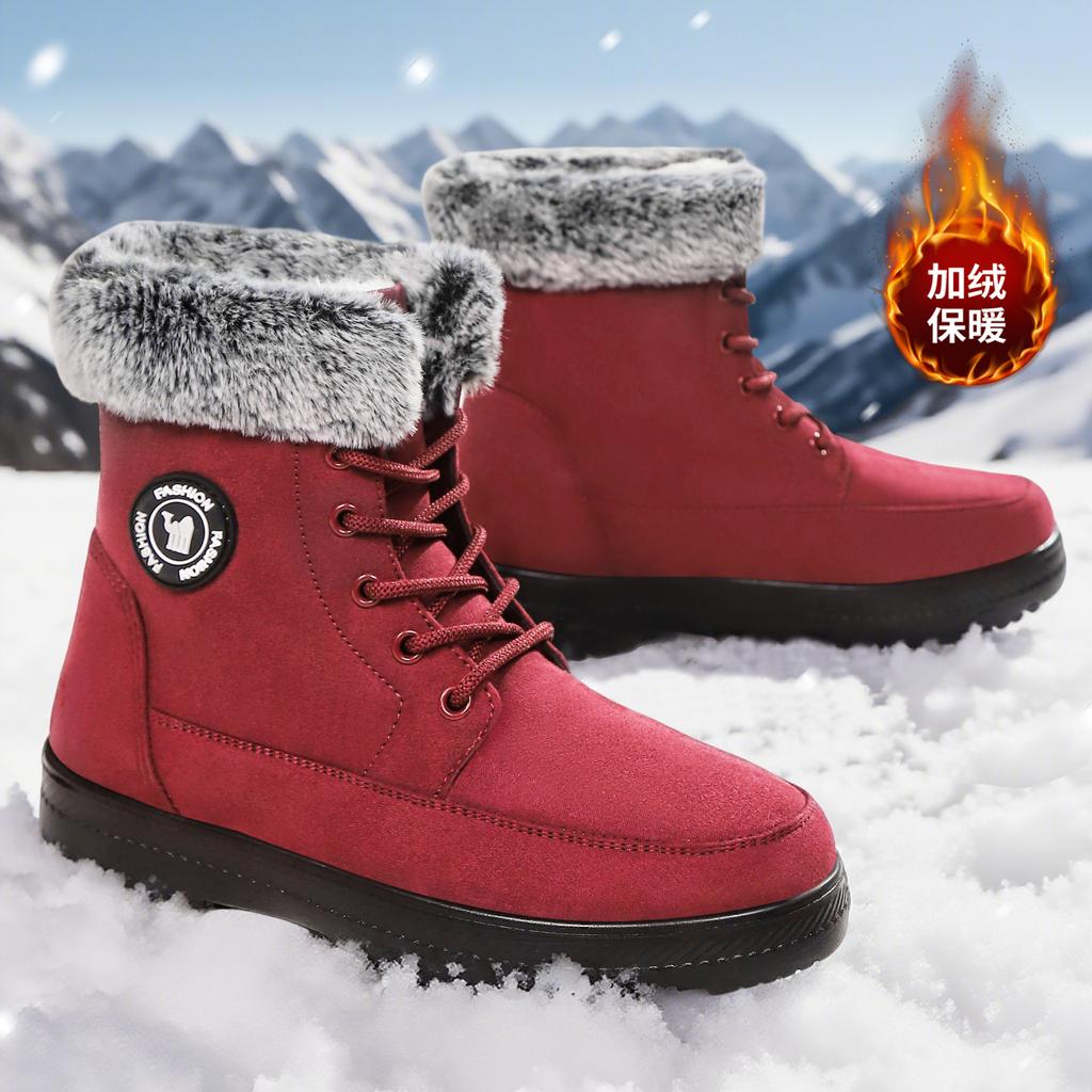 Shoes Women's Cotton Boots Winter New Velvet Thickened Medium Help Warm Snow Boots One Foot Cotton Shoes