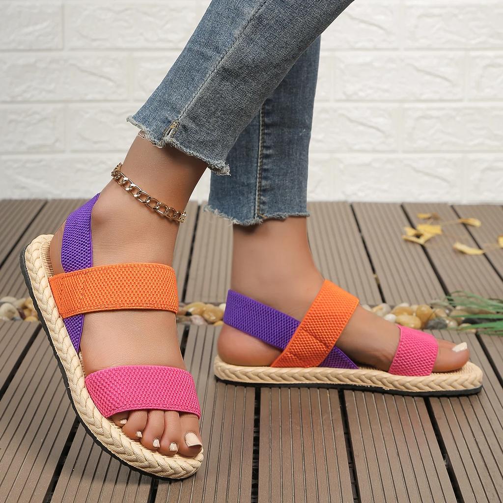 Women's Fashion Trend Anti-slip Wear-resistant Multi-color Matching Elastic Flat Sandals