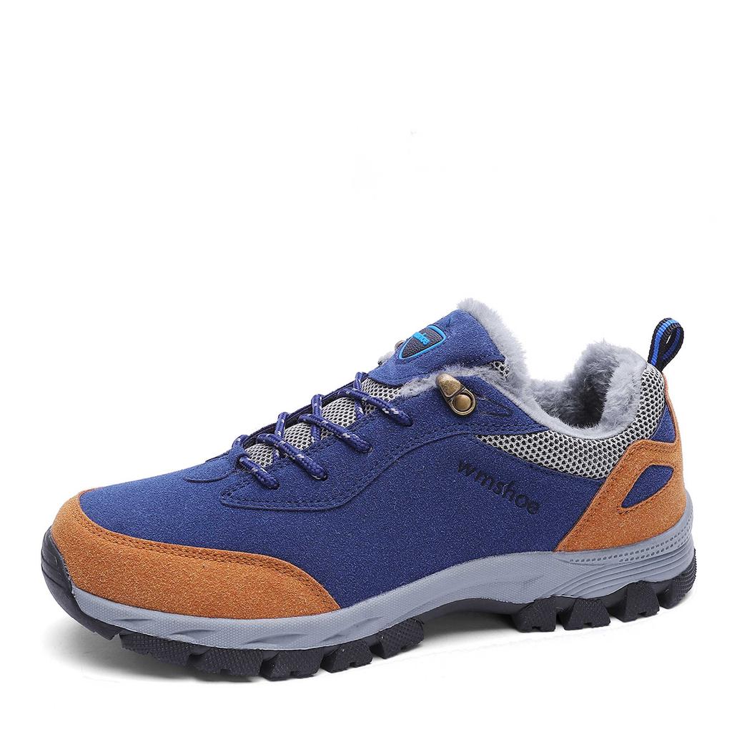 Fashion Hiking Shoes Men Outdoor Low-top Hiking Boots Leather Men's Trekking Shoes Plush Warm Walking Male Sneakers Big Size 48 49 50