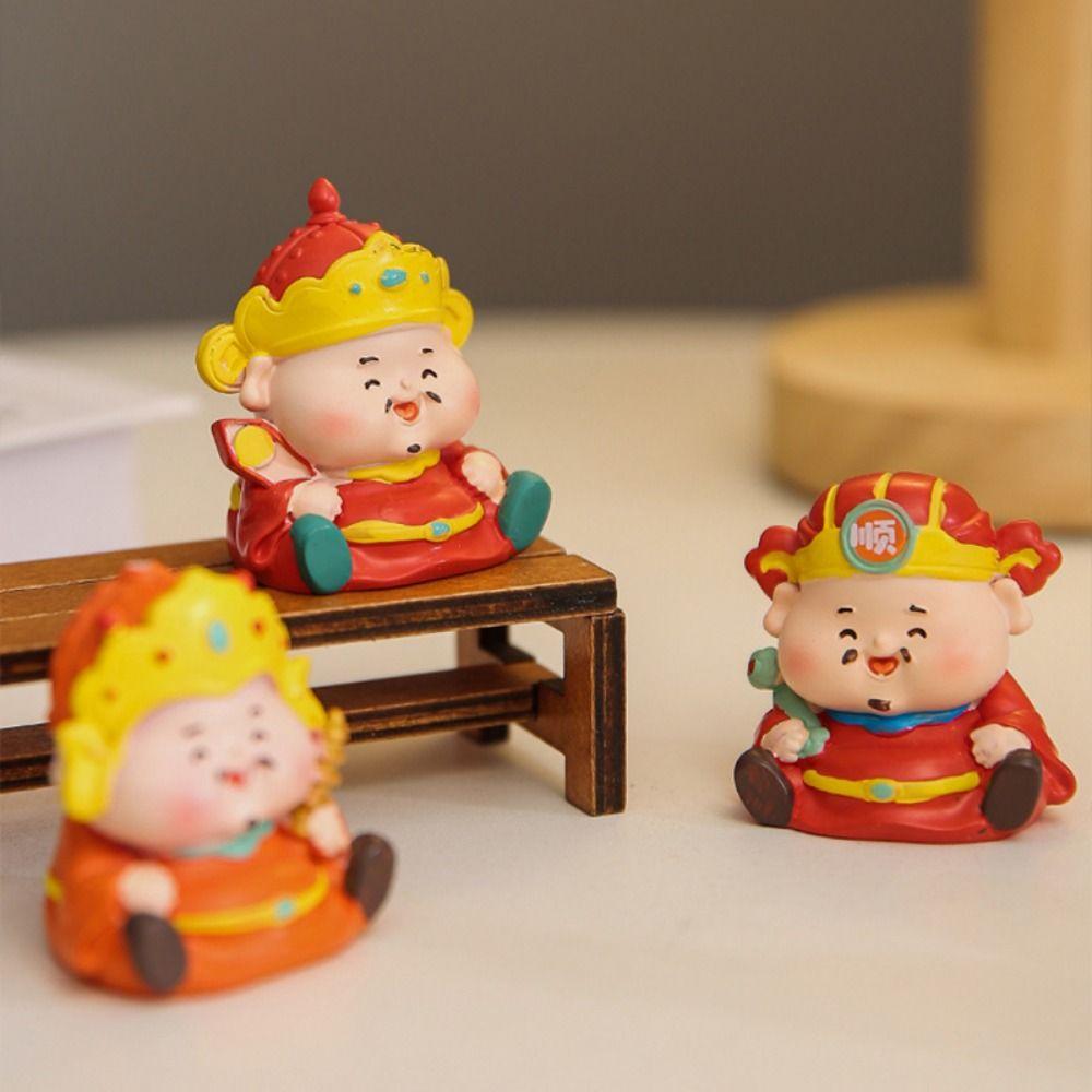 Cartoon Mini Cai Shen Sculpture Crafts Creative Lucky Ornaments Fengshui Sculpture Home Decor