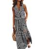 2023 Summer Sleeveless Long Dress: Fashionable Women's Casual Printed Dress with Waist-Cinching Zipper