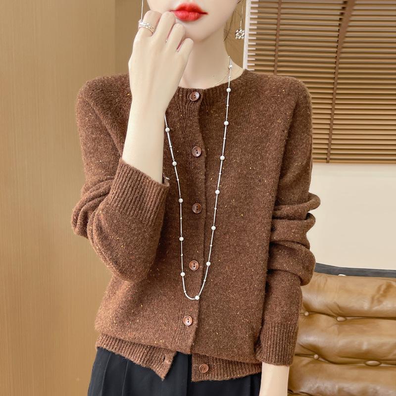 Wollstrickjacke im koreanischen Stil mit Pünktchen: Herbst/Winter Schlankmachend Lockerer Schnitt
