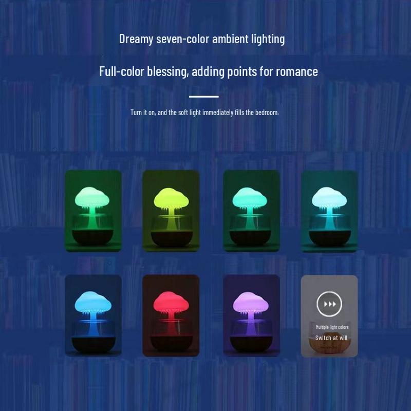 Mini Desktop Rain Sound Humidifier with Night Light and Colorful Gradient for Bedroom Atmosphere