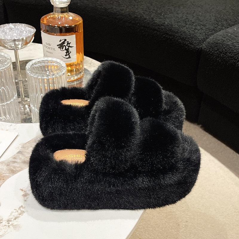 7,5 cm dicksohlige parallele Balken flauschige Hausschuhe Damen Herbst und Winter neu Koreanische Version Plüschhausschuhe Damen Zuhause dicksohlige flauschige