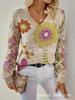 Neues bedrucktes V-Ausschnitt-Oberteil Damen beliebter Pullover Langarm Frühling und Herbst Pullover