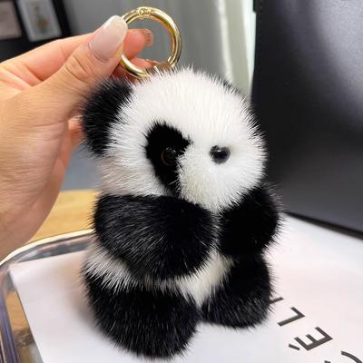 Small Panda Plush Doll Women Bag Ornaments Cute Imitation Mink Fur Panda Car Keychain Cute Bear Car Key Chain  Gift
