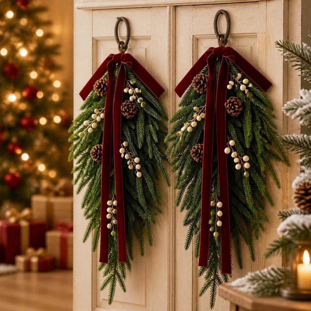 Flexible Bendable Christmas Swag With Bells Teardrop Wreath  Fireplace Decoration