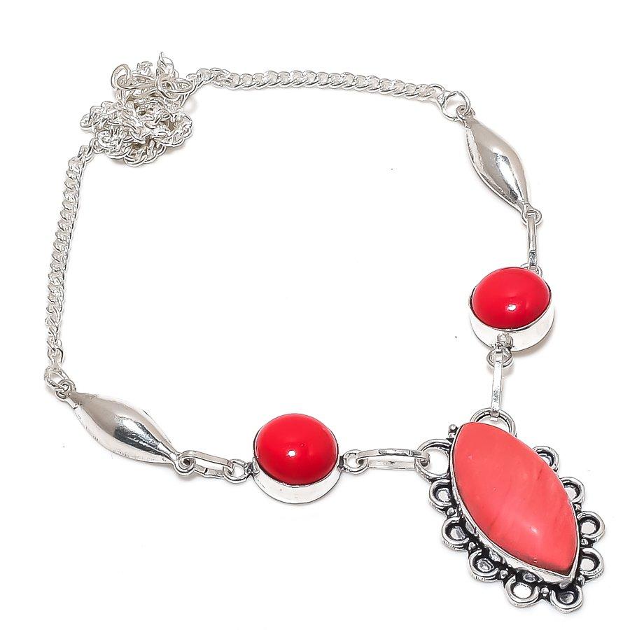 Natural Italian Red Coral Gemstone 925 Sterling Silver Jewelry Necklace 18" T3A66