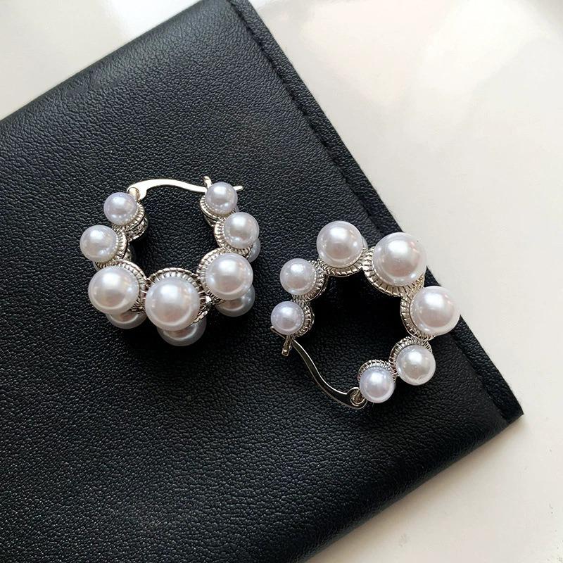 Micro Inlaid Pearl Hoop Earrings French Style Niche Luxury Delicate Jewelry For Women