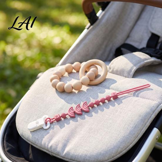 BPA-free Pacifier Leash Silicone Clip with Teether for Infants BPA-Free Chewable Baby Anti-Drop Holder Non Metallic Chain 0-24 Months Boil-Safe