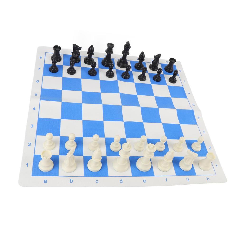 19,7 Zoll Schachspiel-Set Kunststoff 32 Schachfiguren Schachfiguren mit PU Blau Weiß Gitter Schachbrett und