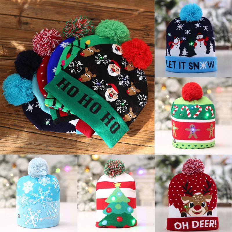Xmas Knitted Beanie Hat Winter Warm Mens Ladies Women Ski Cap With Light Led