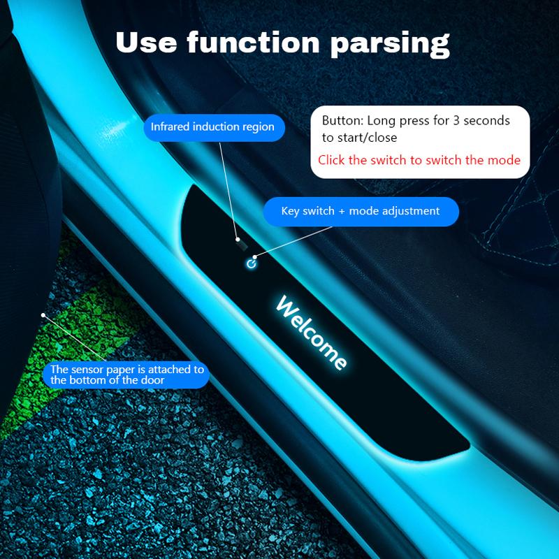 Customized Car Door Sill Light Threshold Lamp Logo Projector Lamp Power Moving LED Welcome Plate Pedal Light Protect Car Doors