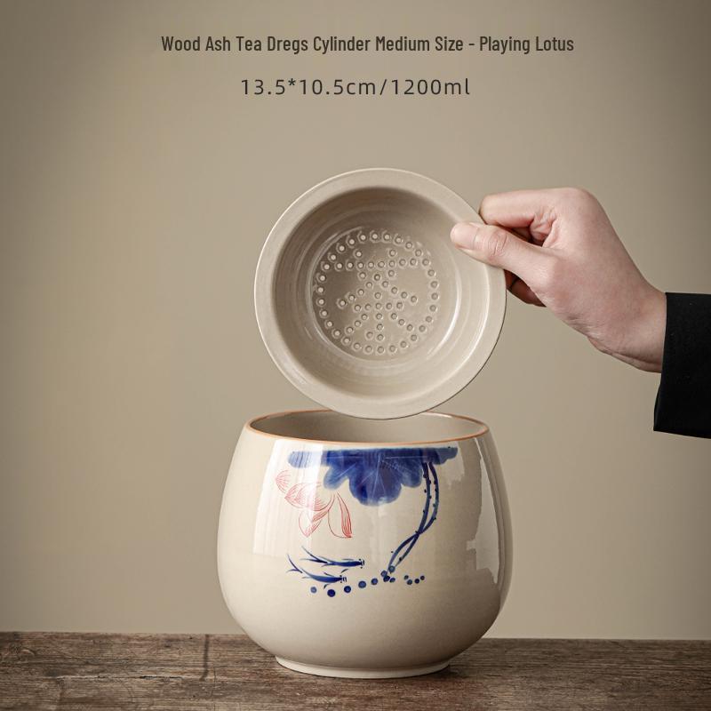 Large Ceramic Tea Waste Jar with Filter - Desktop Trash Can for Tea Dregs & Water Disposal
