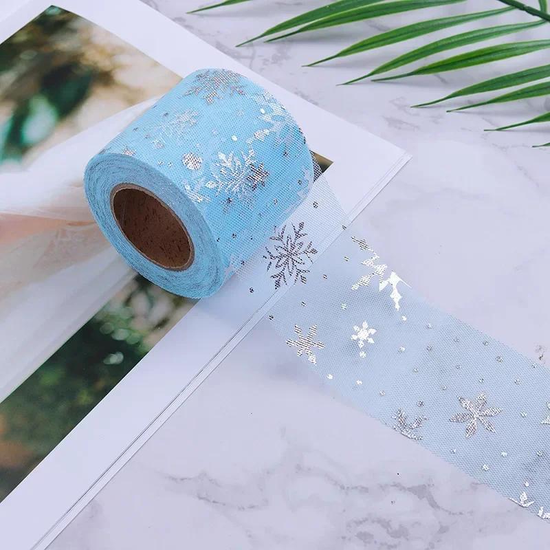 12cmX22m Snowflake Glitter Tulle Rolls Blocking Snow Organza Fabric Ribbon Tutu Skirt Wedding Gift Party Supplies Decoration