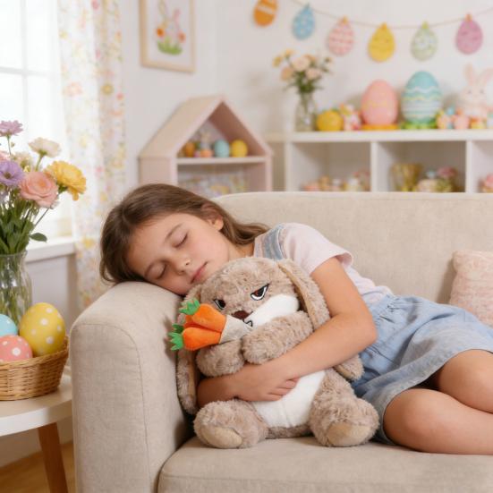 Easter Plush Bunny Toy Soft Stuffed Animal with Long Ears & Sweet Expression Safe PP Cotton Fill Cuddly Companion for Kids