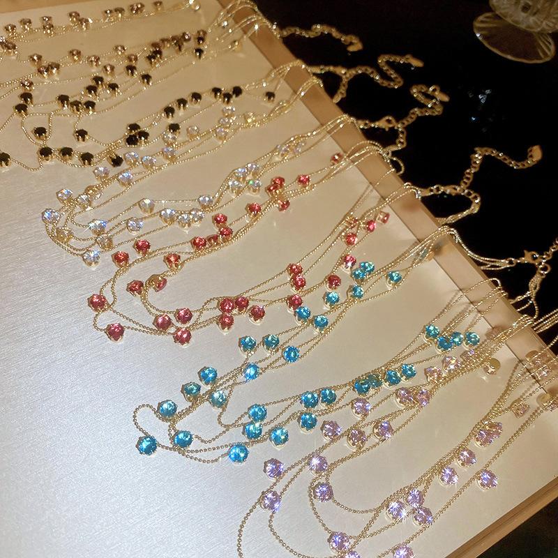 Wind Gypsy Star Round Zircon Multi-layer Stacked Necklace Niche Clavicle Necklace