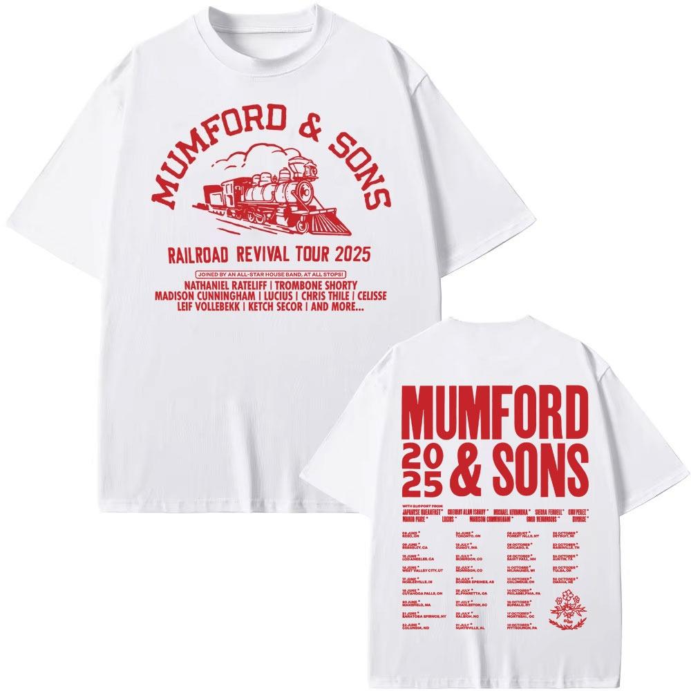 Mumford  Sons Railroad Revival Tour 2026 Print T Shirt Men Women High Quality Casual Tshirts Fashion Retro Pure Cotton Tshirt