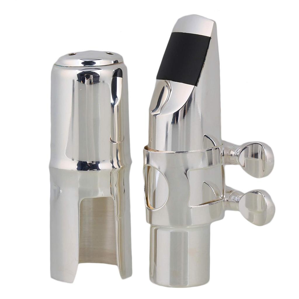 Yibuy Silver #6 Alto Saxophone Mouthpiece with Cap Ligature for E-flat Alto Saxophone