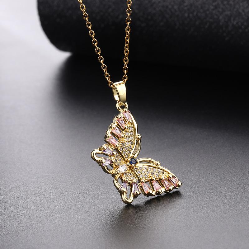 Trendy Zircon Butterfly Pendant Necklace For Women Small Collarbone Chain With Colorful Zirconia