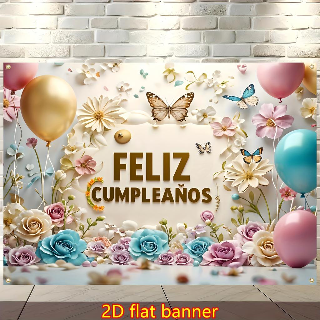 2D Plan View - 2D Plan View Banner Spanish-style Birthday Celebration Event Background Banner Colorful Roses