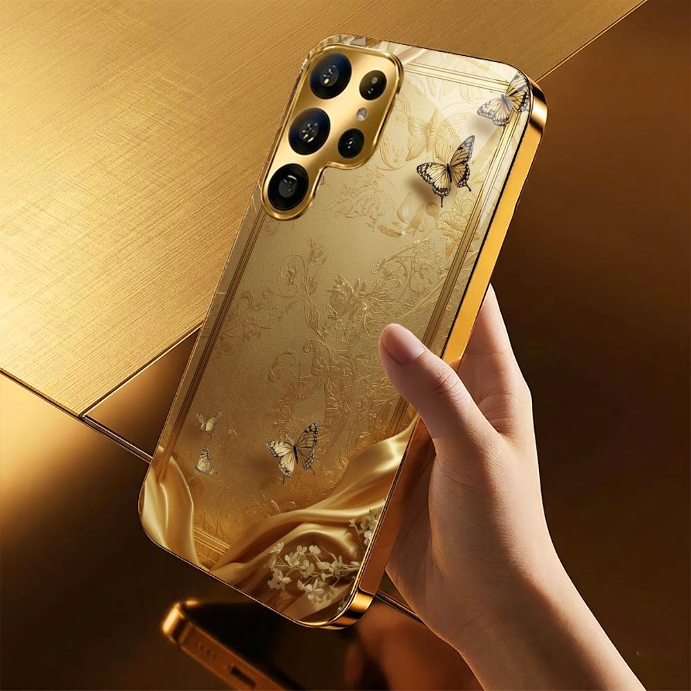 Golden Butterfly Hard Case Men and Women Glass PhoneCase for Samsung Galaxy S26 S25 S24 S23 S22 S21 FE Ultra Plus Dropresistant