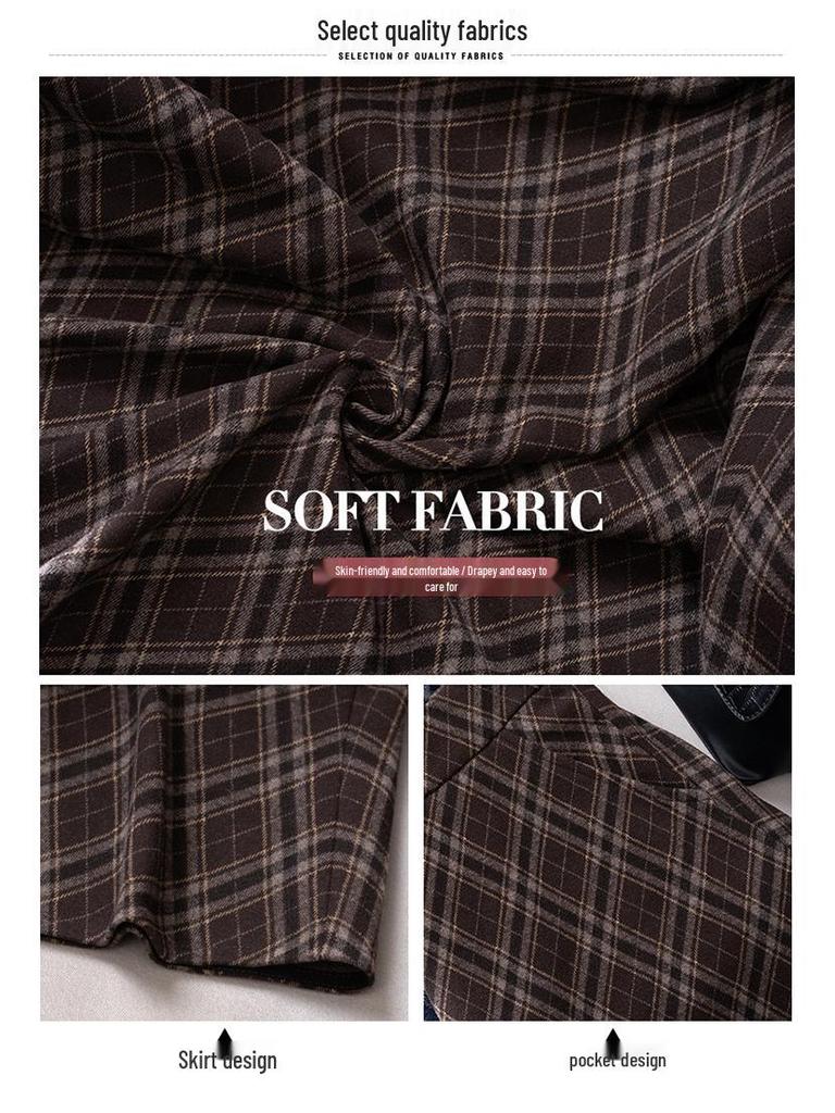 Chic High-Waisted Plaid A-Line Skirt - 2025 Autumn/Winter, Long Length, Women's Cozy Fashion