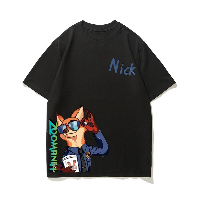 Tištěné letní tričko pro rodiče a děti, volné, Zootopia zboží, Nick a Judy, krátký rukáv, nadměrná velikost