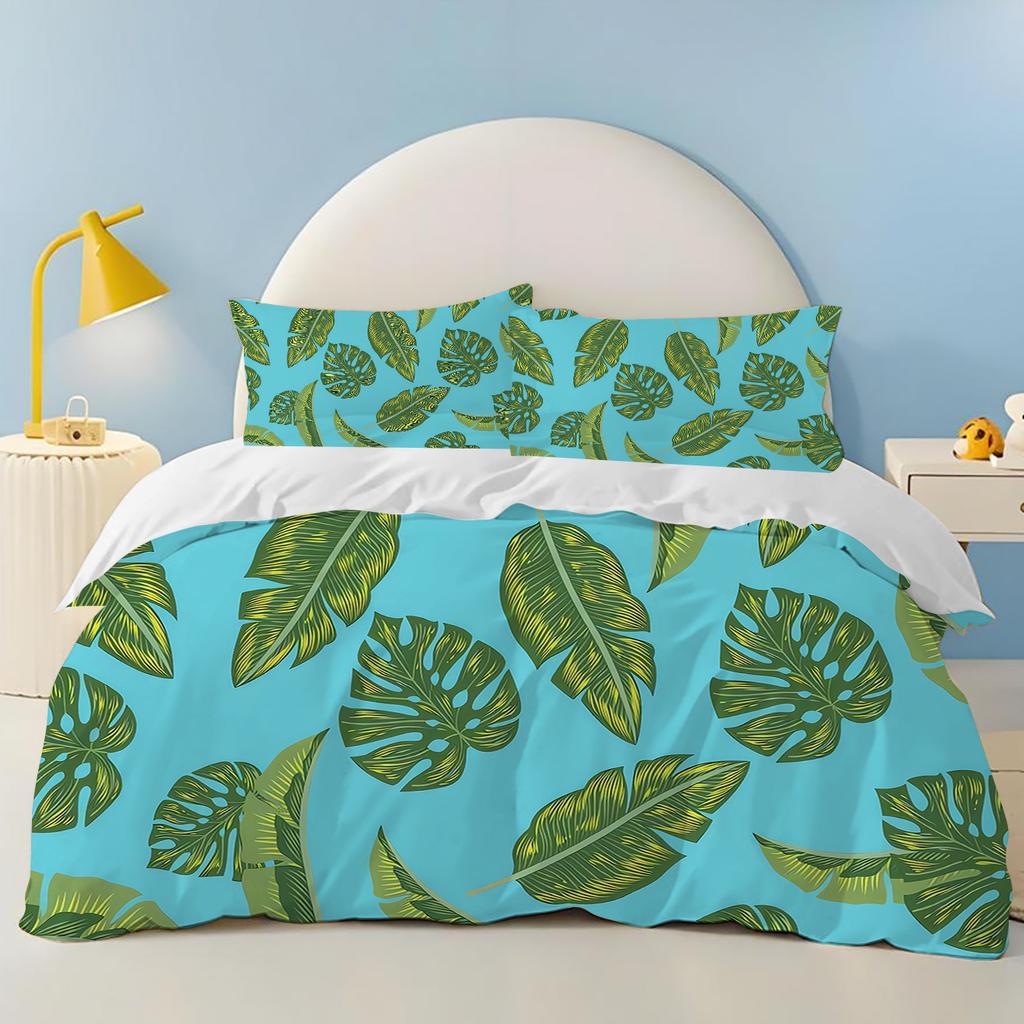 Plants leaves green 100% Polyester Home Decor 3-Piece 1 Quilt Cover One Piece Bedding Set Comforte Exquisite Birthday Gift