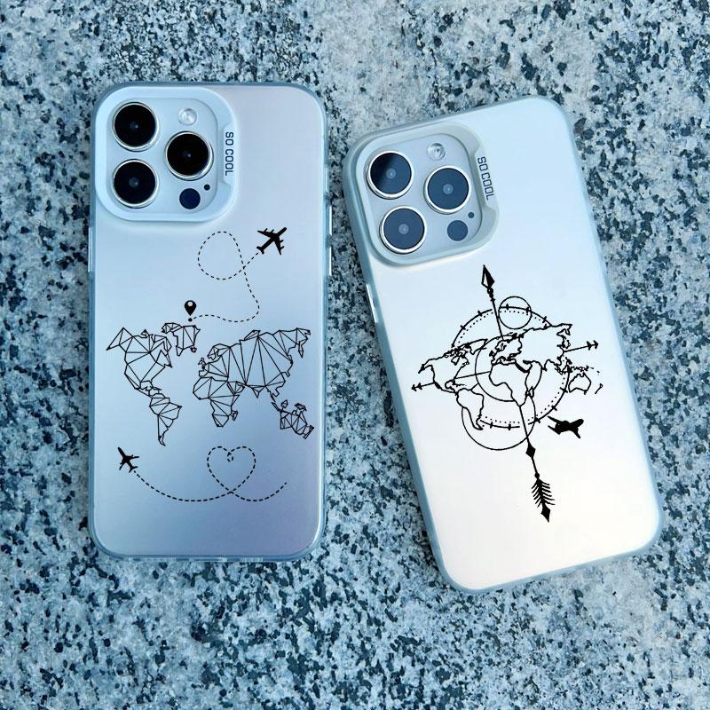 Popular World Map Travel Airplane Phone Case For Iphone 11 12 Pro Max 13 Mini 15 13 14 Pro Max Plus Back Shockproof Laser Covers