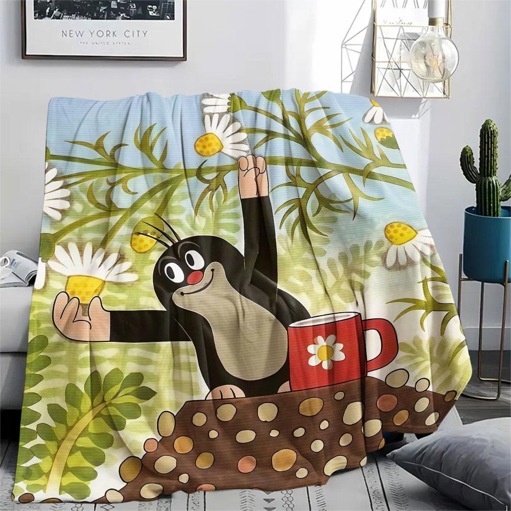 Krtek Printed Flannel Blanket, soft throw for bedroom sofa, washable, fan merchandise, great gift.