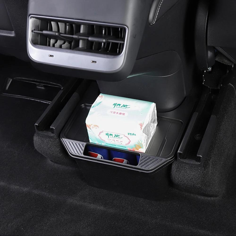 Tesla Model Y Rear Seat Storage Box Trash Can Organizer 2021-2024 Under Air Vent Case Interior Accessories Auto Center Console