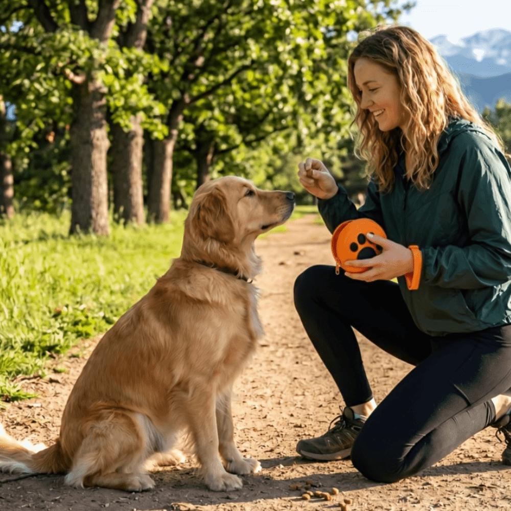 Multi-functional Waterproof Silicone Dog Treat Pouch Round Zippered Training Reward Pouch Paw Print Dog Treat Bag Keys