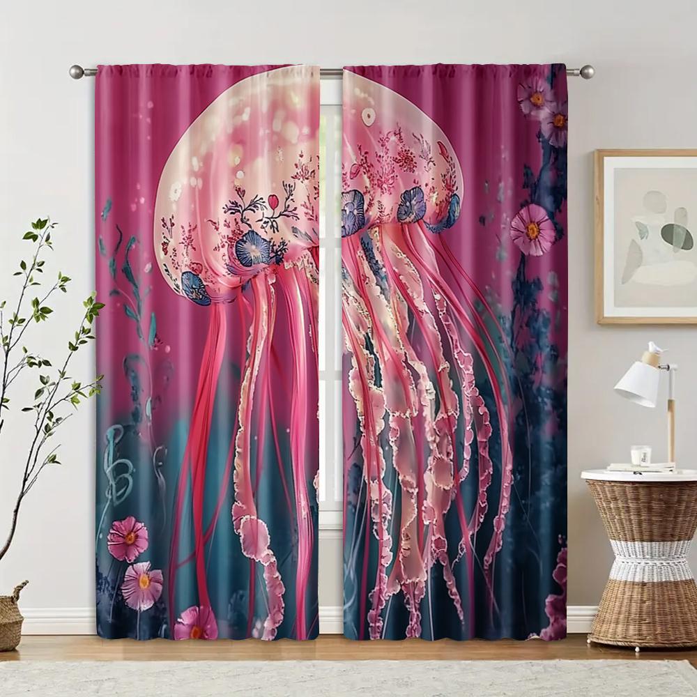 

2 pcs, filtering curtains (excluding rods, non-movable, without batteries) Anime Theme Anemones and Flowers 29x65in(75x166cm)
