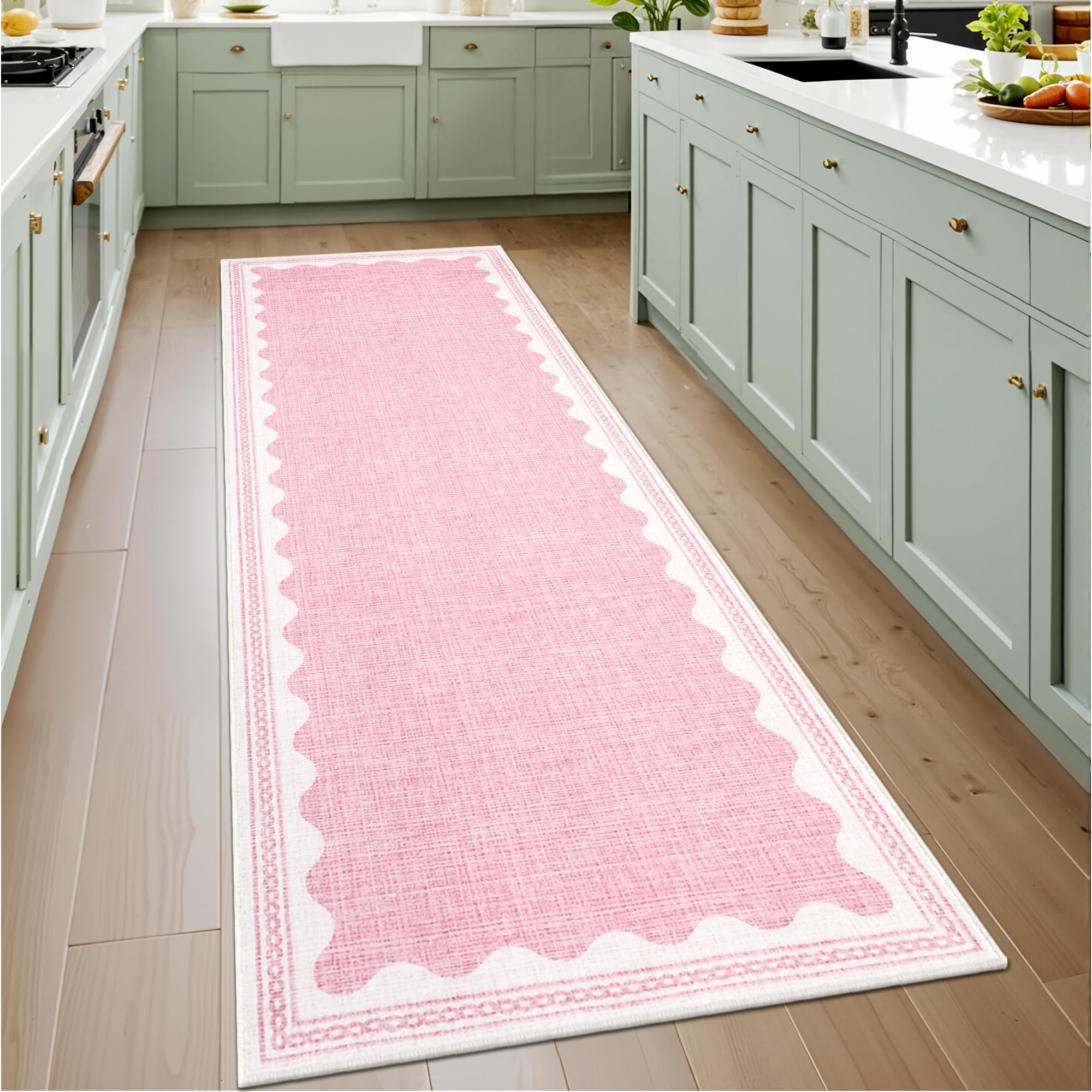 2x6 Hal Loper Tapijt Wasbaar Antislip Effen Roze Modern Minimalisme Zacht Laagpolig Binnen Tapijt voor Keuken Home Decor 80X200CM(2.6X6.6FT