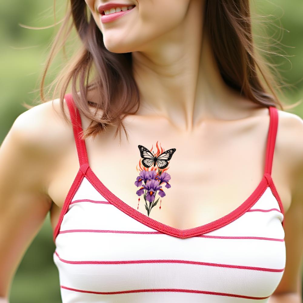9 Stück Temporäre Tattoos Temporäre Tattoo-Aufkleber Tulpen Gänseblümchen Blaue Blumen Für Männliche Schultern Arme