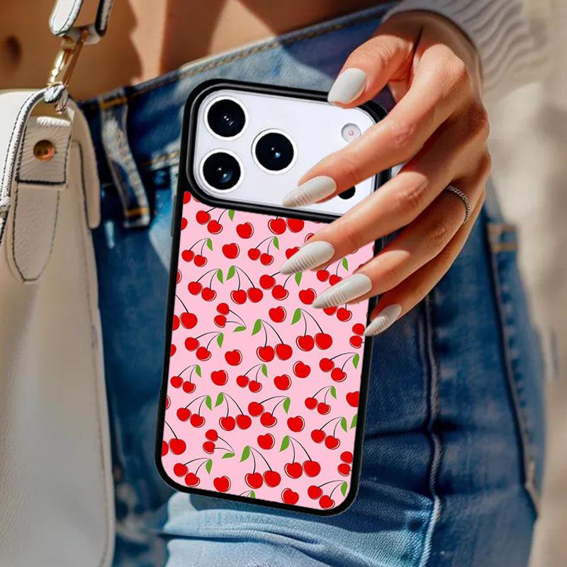 Pink Cherries Cherry Strawberry Phone Case For iPhone 17 Air 14 15 13 12 Max Cover For Apple 16e 11 Pro Max Plus Coque