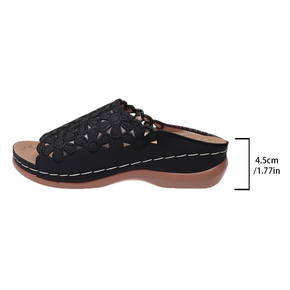 

Large Size Summer New Simple Casual Flower Hollow Pu Medium Heel Women S Wedge Heel Slippers 43 чорний