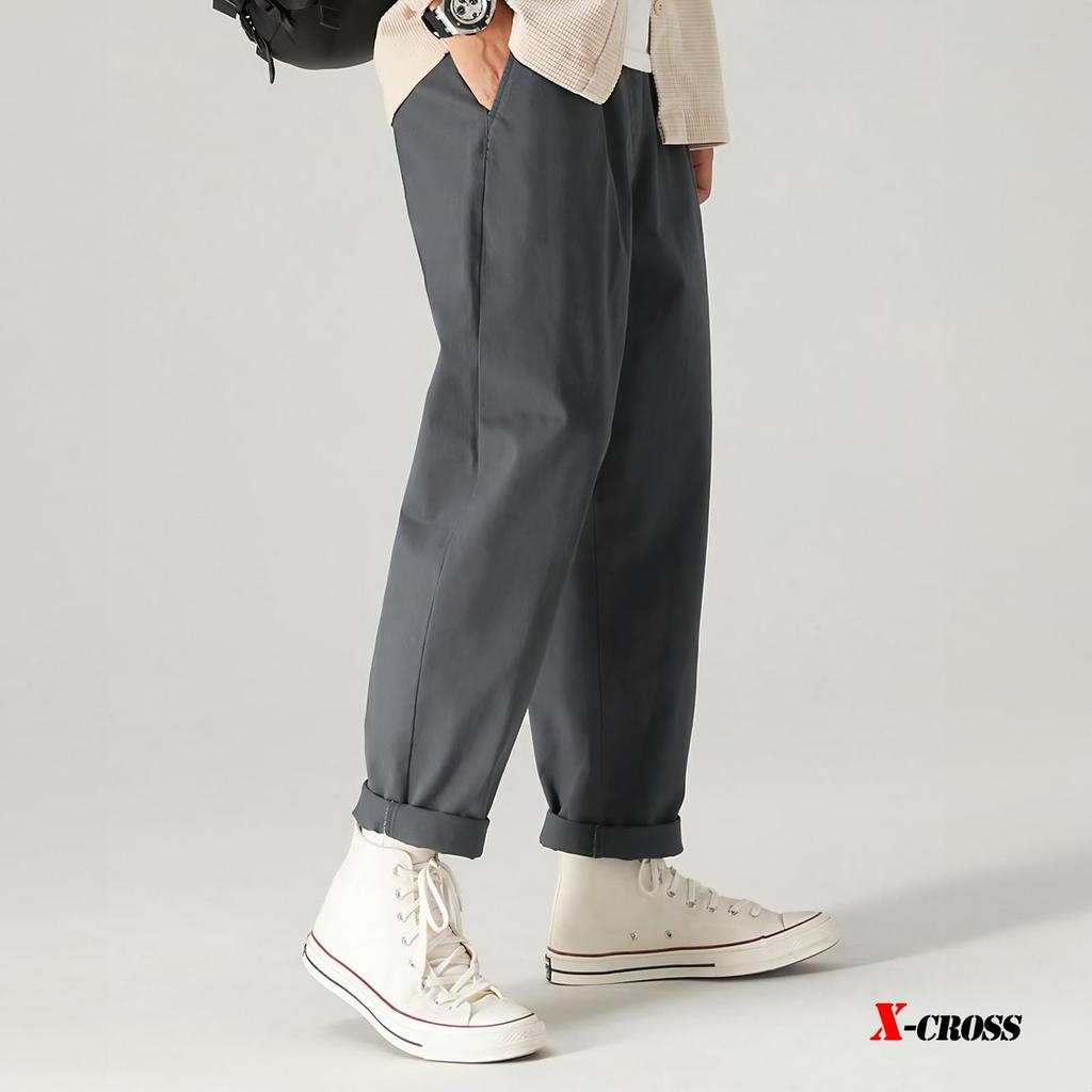 Weite gerade Chino locker einfarbig und bewegungsfreundlich regulär Standard koreanisch Arbeit offen Business amerikanisch Easy Fit Anthrazit X-Cross Herrenhose, Passform,