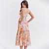 Summer Women Sleeveless Halter Square Neck Pleated Print Ankle Length Dress