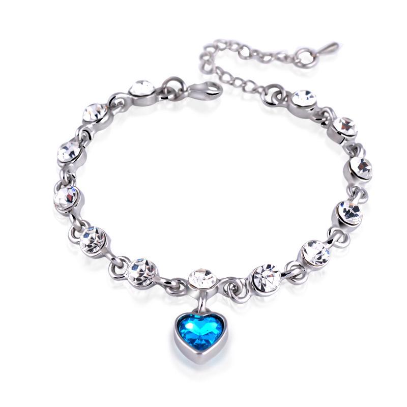 Silver Bracelets with Crystal Romantic Love Bracelet Blue Zircon Heart Shape Sweet Style Valentine's Day Gift Jewelry for Women
