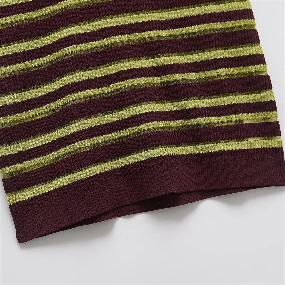 2025 Spring/Summer Women's Striped Knit Polo Collar Short-Sleeve Top