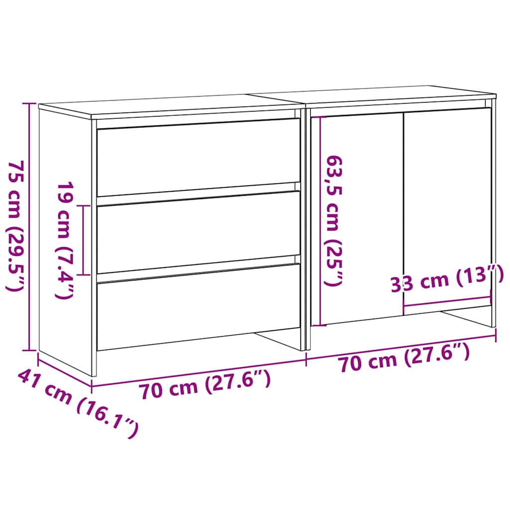 Sideboard 2 pcs Black 70 x 41 x 75 cm Engineered Wood