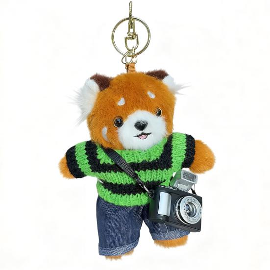 Cartoon Red Panda Plush Keychain Stuffed Red Panda Wearing Sweater Bag Charm with Mini Camera for Backpack Handbag Car Key Accessories